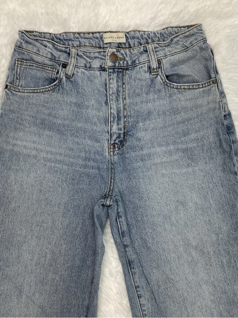 Oliver Logan Aberdeen Wide Leg Crop Jeans Womens Size 30 Blue High Rise Raw Hem - Picture 6 of 14